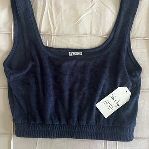 Anthropologie Navy Blue Terry Crop Top